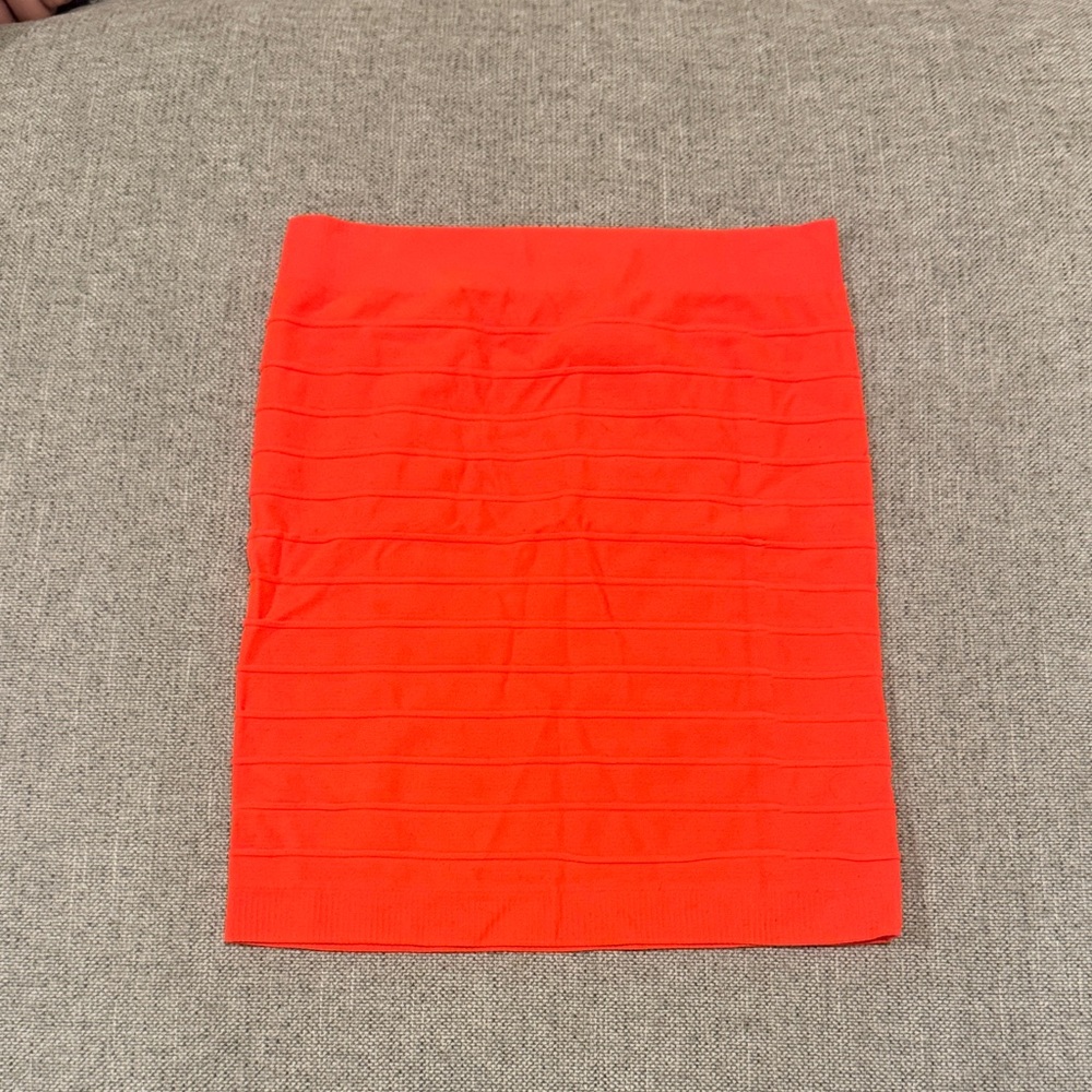 Bright Orange Ribbed Pencil Skirt - Women